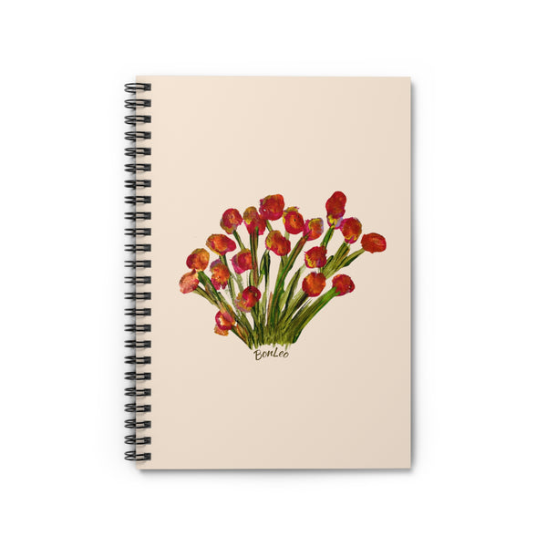 Whimsical Garden Spiral Notebook - Ruled Line in Red Flowers