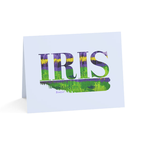 Iris Garden Greeting Cards in Purple and Green (1, 10, 30, and 50pcs)
