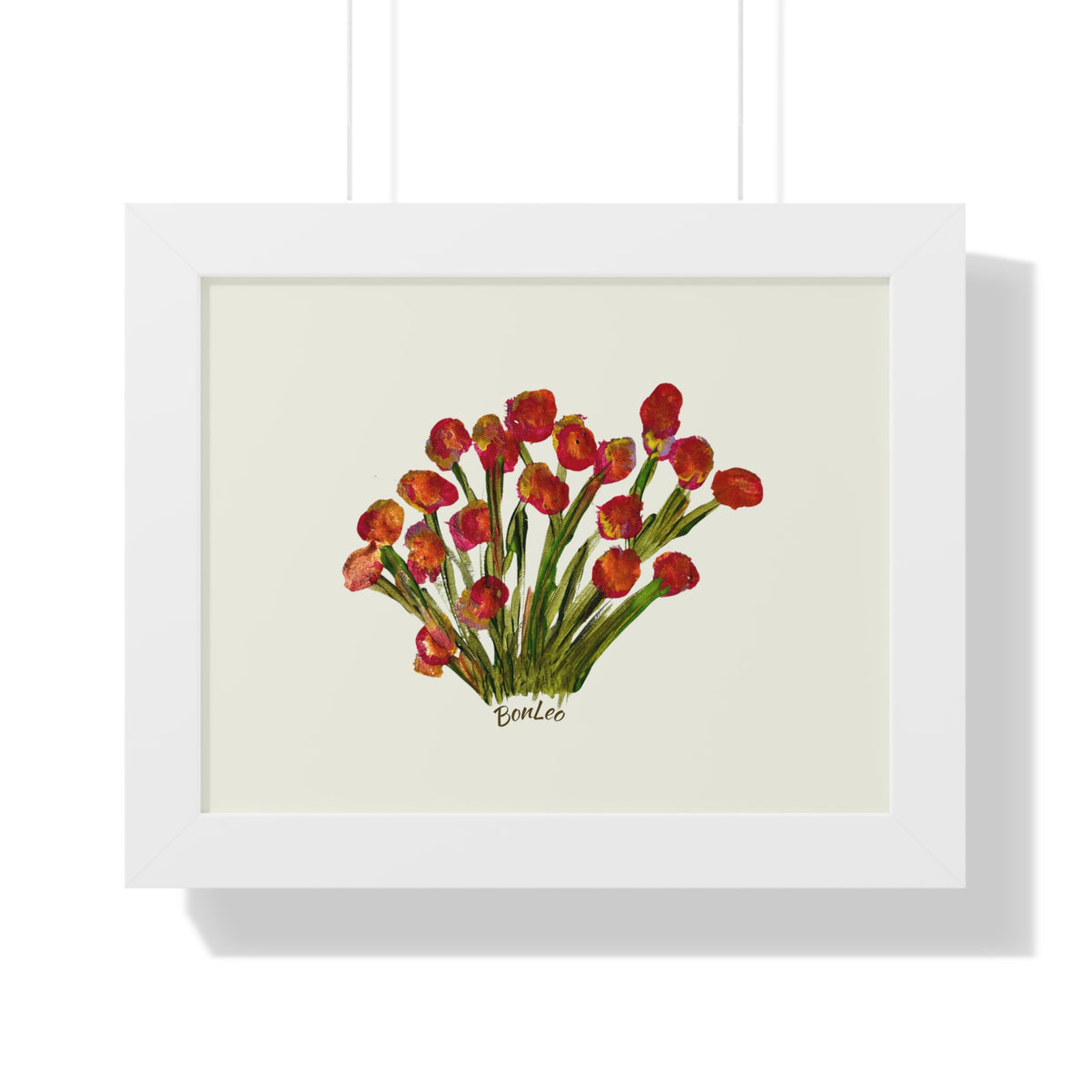 Whimsical Garden Red Flowers Framed Horizontal Poster