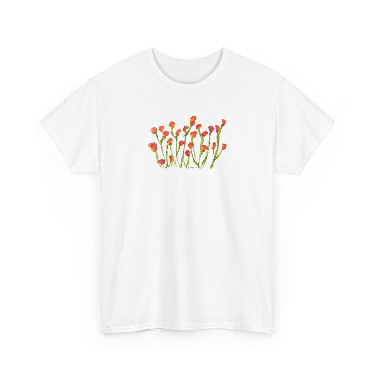 BonLeo Whimsical Garden  Red Flowers Tee.