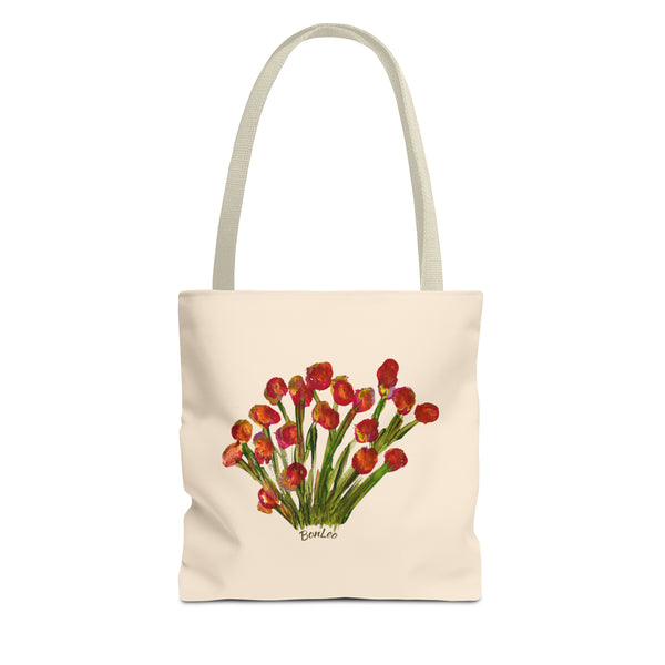 Whimsical Garden Tote Bag Red Flowers
