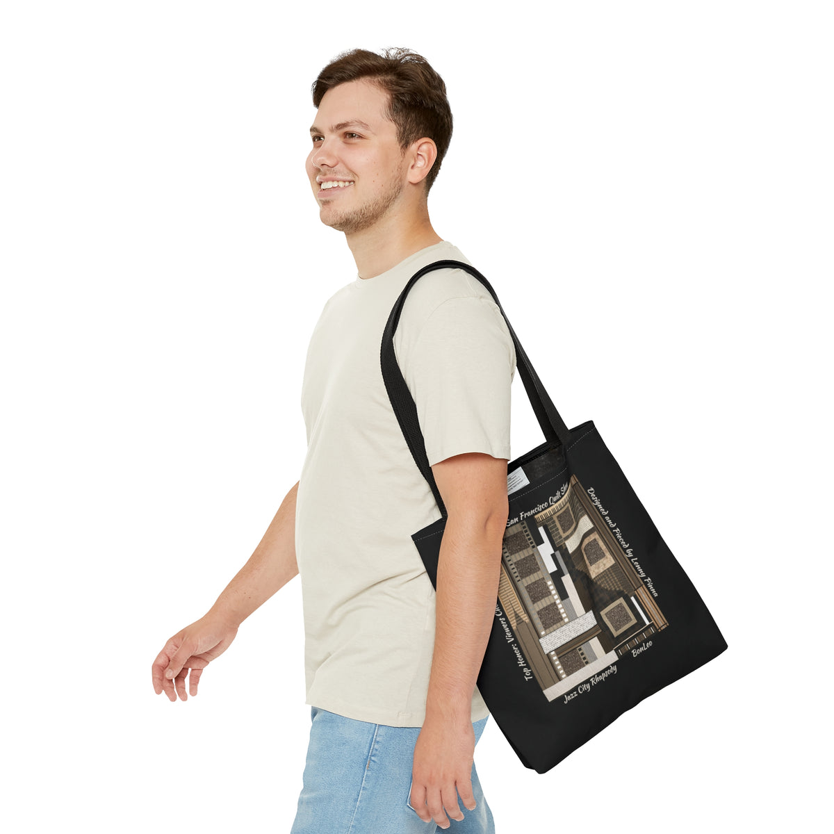 Jazz City Rhapsody Designed by Lenny Pinna Tote Bag in Black