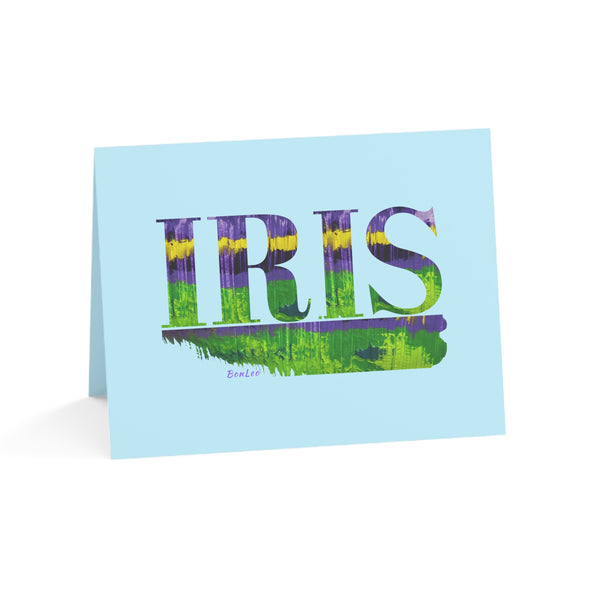 Iris Garden Greeting Cards in Purple and Green (1, 10, 30, and 50pcs)