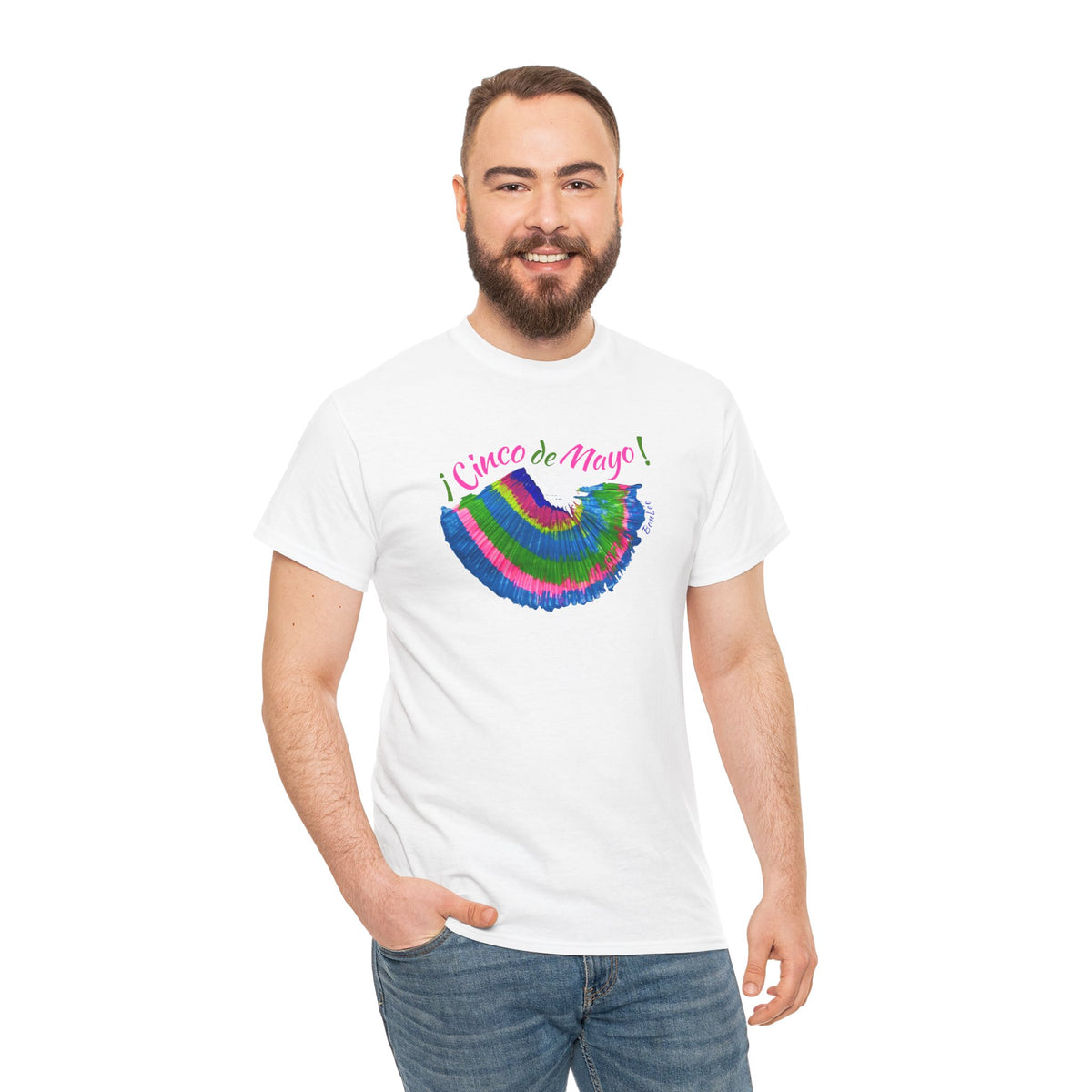 Cinco de Mayo Unisex Heavy Cotton Tee in Pink and Blue