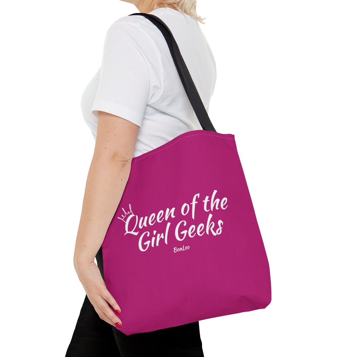 Queen of the Girl Geeks Polyester Tote Bag in Pink