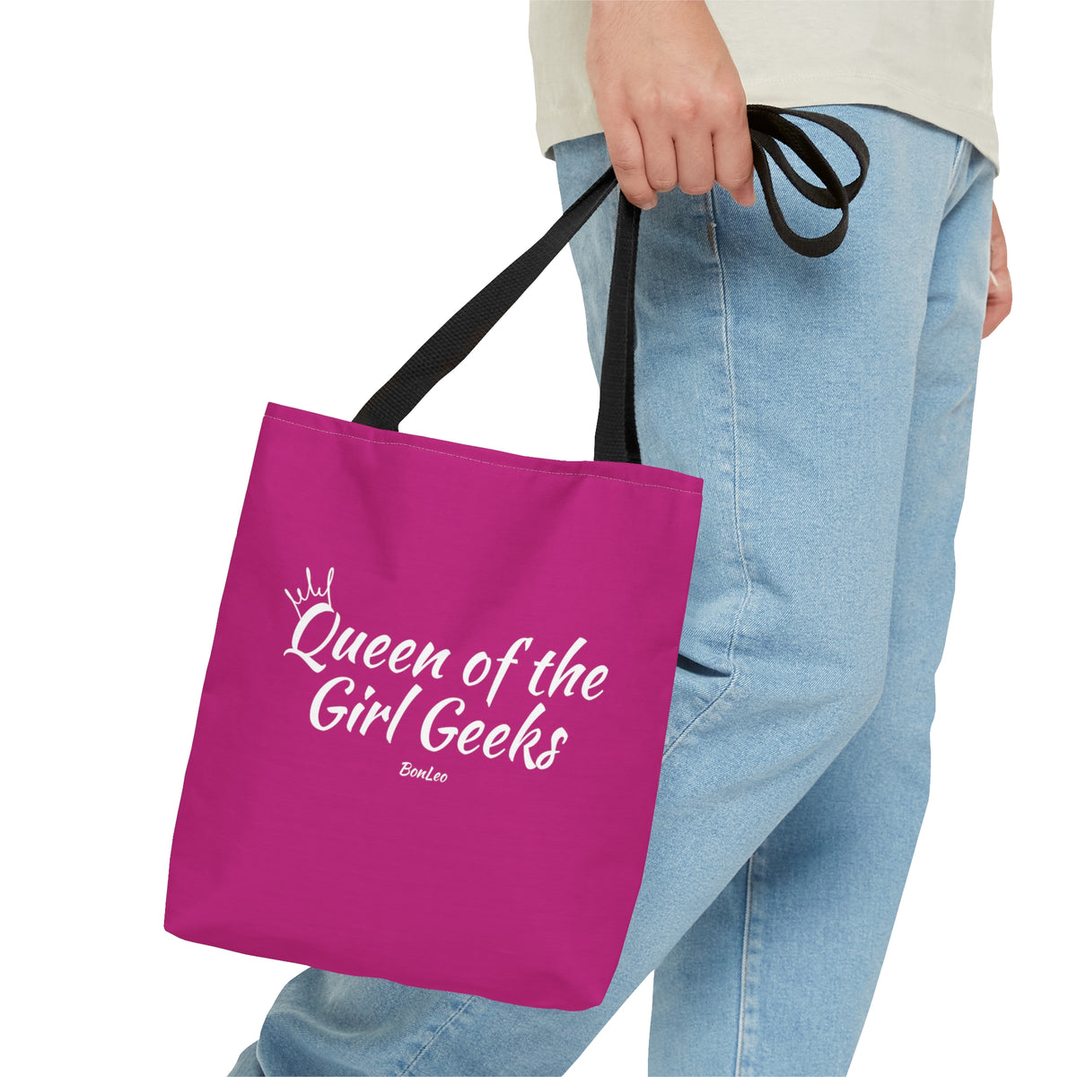 Queen of the Girl Geeks Polyester Tote Bag in Pink