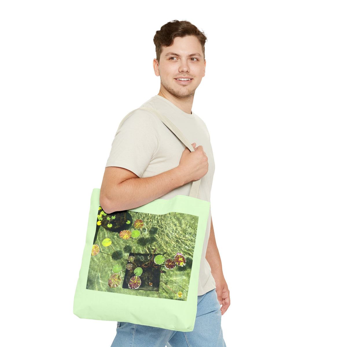 Waterlilies at The Getty Villa Mint Green, Photograph by Lenny Pinna Tote Bag