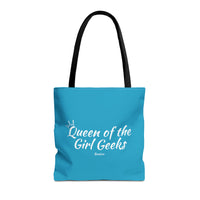 Queen of the Girl Geeks Polyester Tote Bag in Turquoise