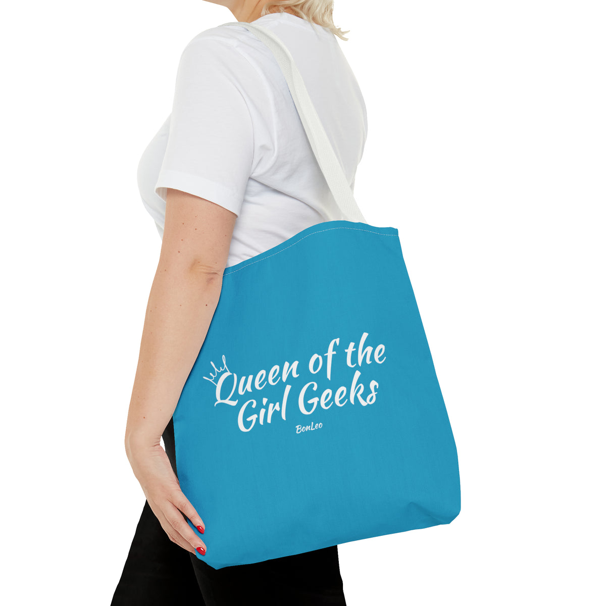 Queen of the Girl Geeks Polyester Tote Bag in Turquoise