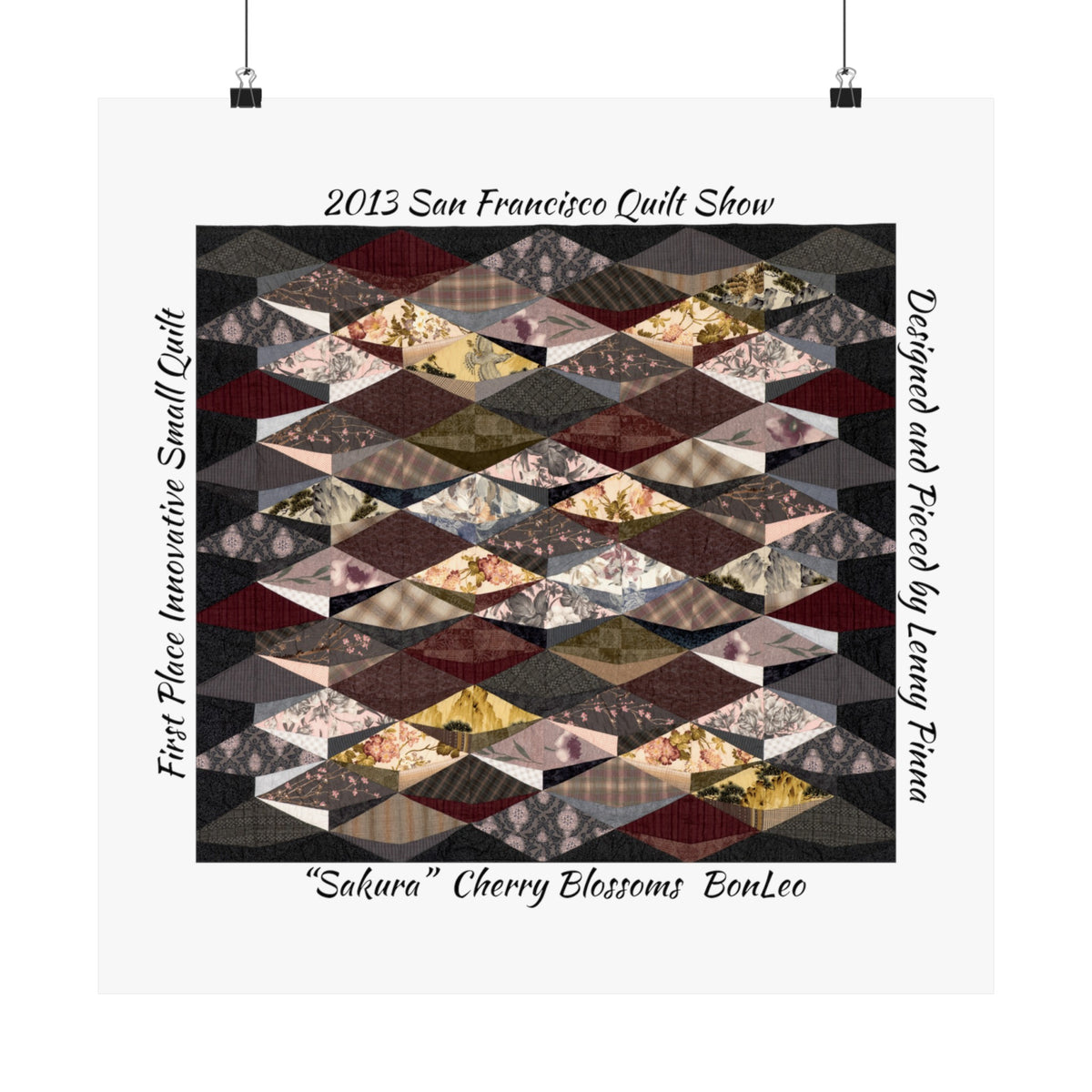 “Sakura” Cherry Blossoms Quilt Design Matte Vertical Poster