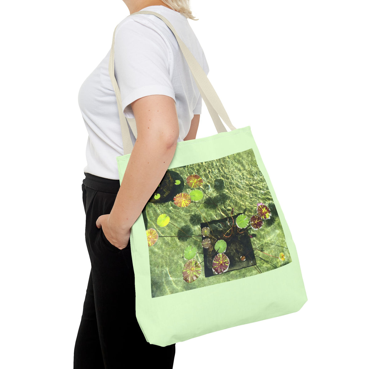 Waterlilies at The Getty Villa Mint Green, Photograph by Lenny Pinna Tote Bag