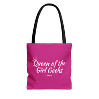 Queen of the Girl Geeks Polyester Tote Bag in Pink