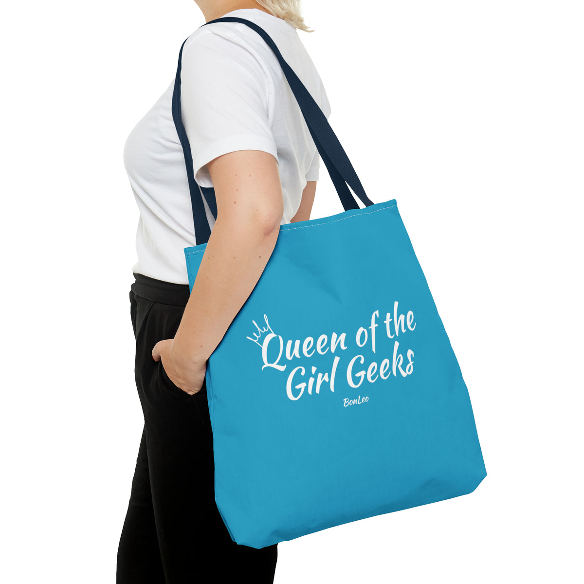 Queen of the Girl Geeks Polyester Tote Bag in Turquoise