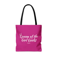 Queen of the Girl Geeks Polyester Tote Bag in Pink