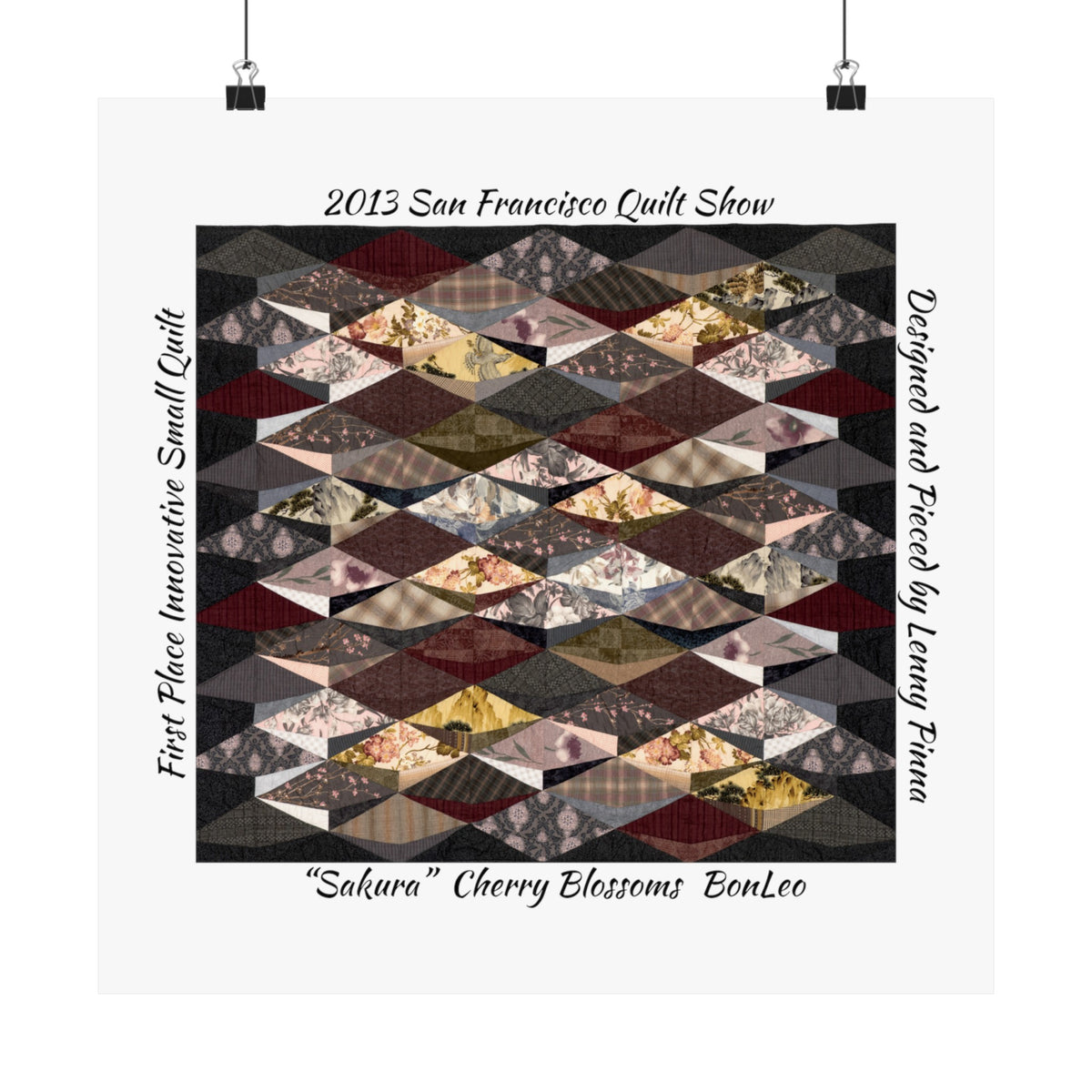 “Sakura” Cherry Blossoms Quilt Design Matte Vertical Poster