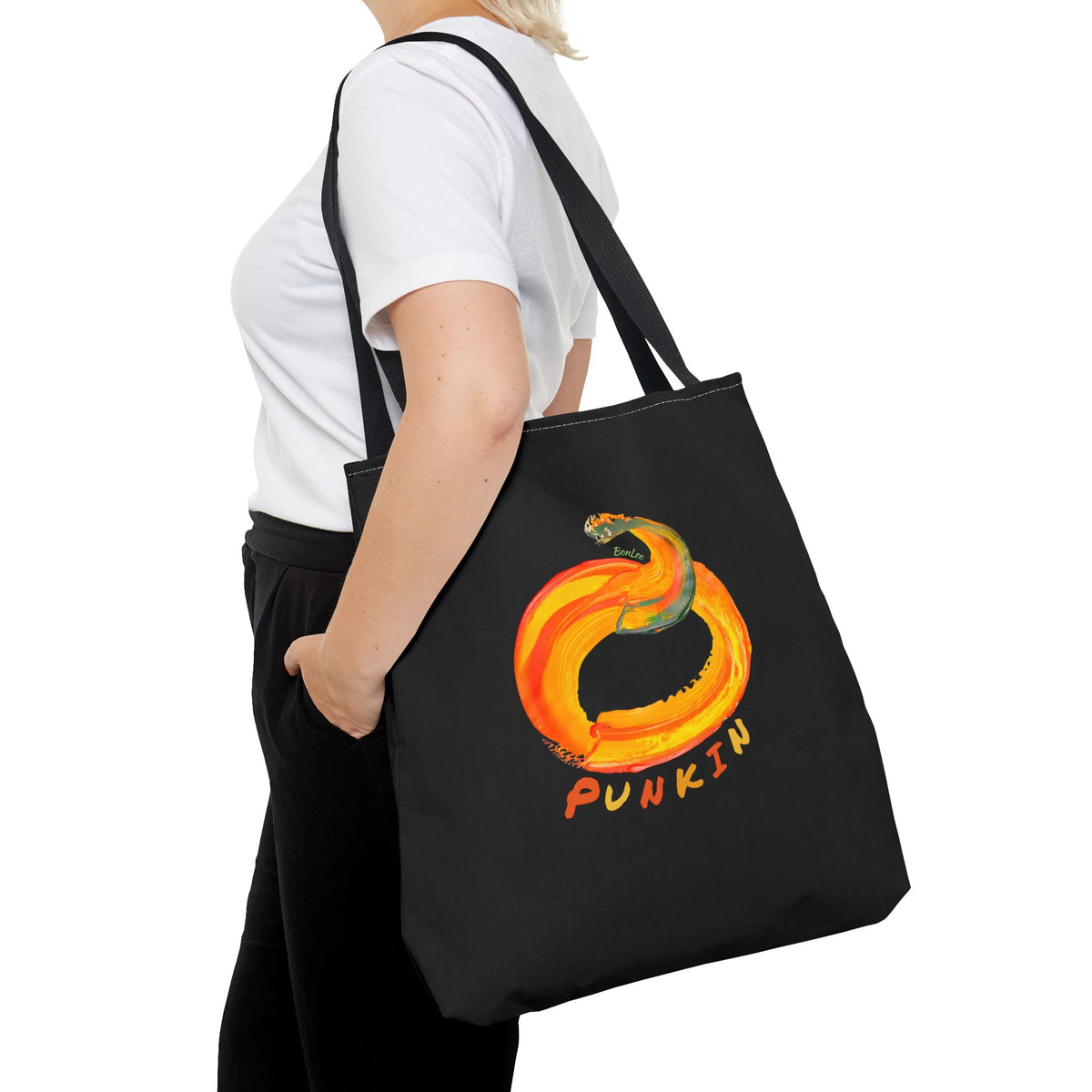 Halloween Punkin Black Unisex Heavy Tote Bag by BonLeo