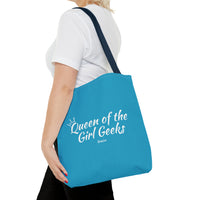 Queen of the Girl Geeks Polyester Tote Bag in Turquoise