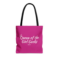 Queen of the Girl Geeks Polyester Tote Bag in Pink