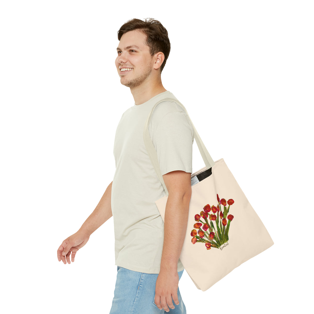 Whimsical Garden Tote Bag Red Flowers