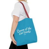 Queen of the Girl Geeks Polyester Tote Bag in Turquoise