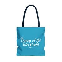 Queen of the Girl Geeks Polyester Tote Bag in Turquoise