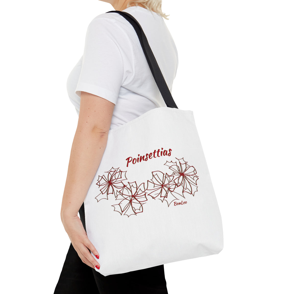 Poinsettias Polyester Tote Bag