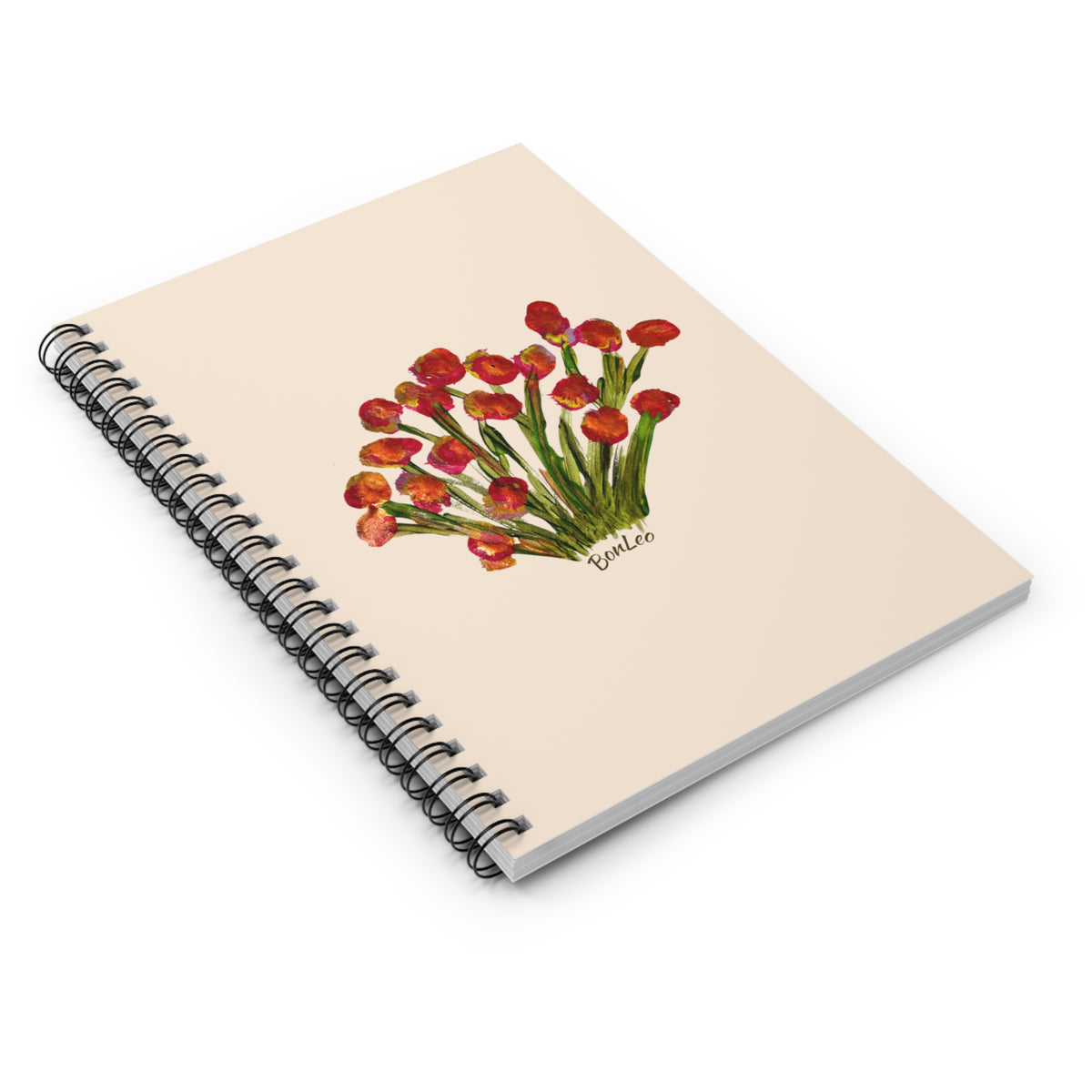 Whimsical Garden Spiral Notebook - Ruled Line in Red Flowers