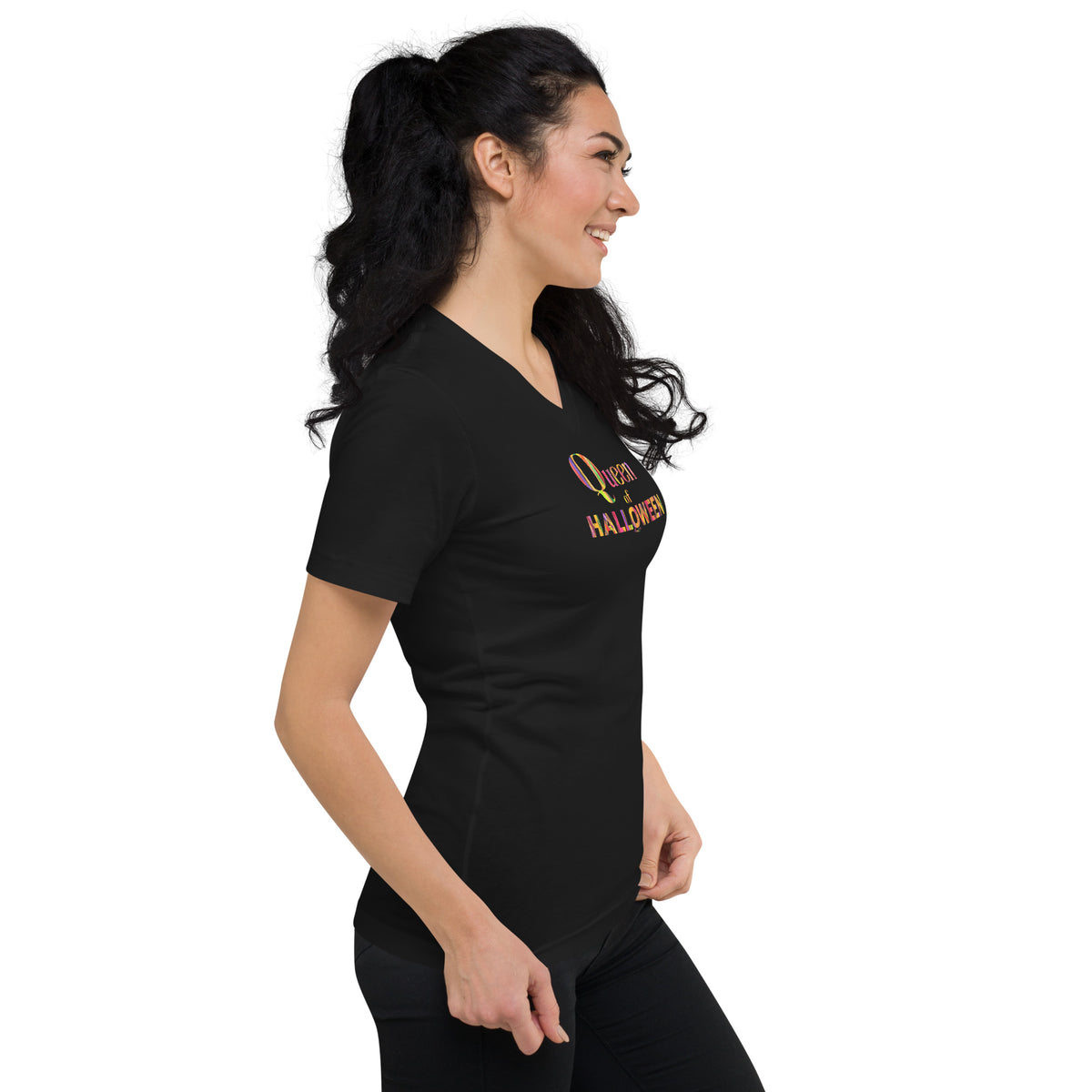 Queen of Halloween Black Tee by BonLeo - V-Neck