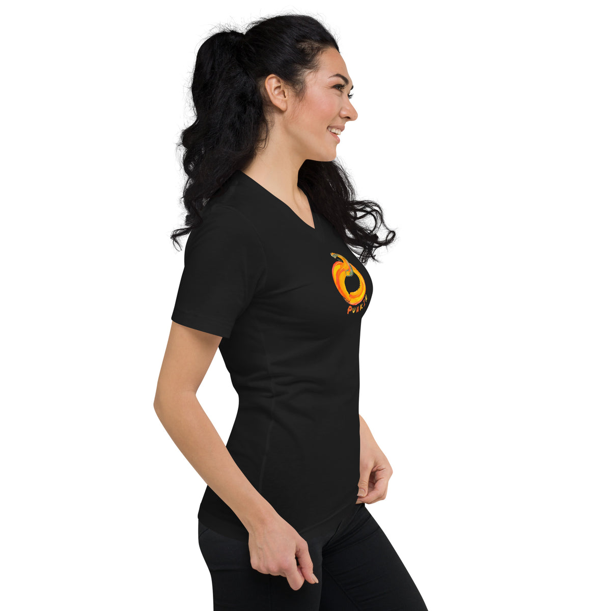 Halloween Punkin Black Painted Tee by BonLeo - V-Neck