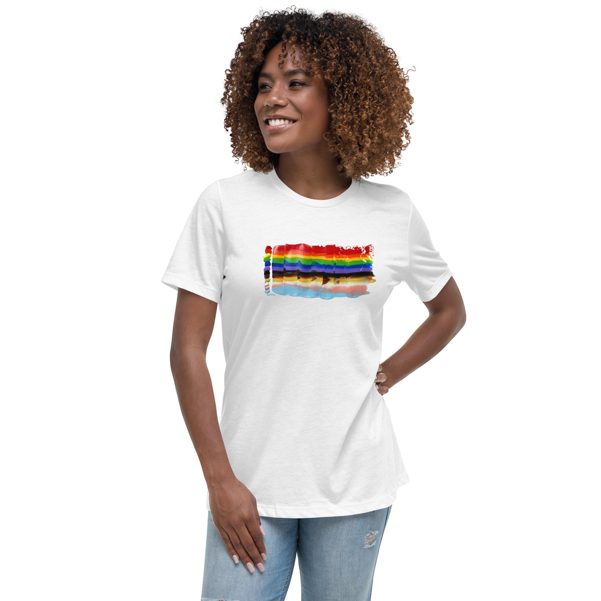 Pride Flag 2024 Women's Relaxed T-Shirt - Customizable Tee - Select Your City On The Back!